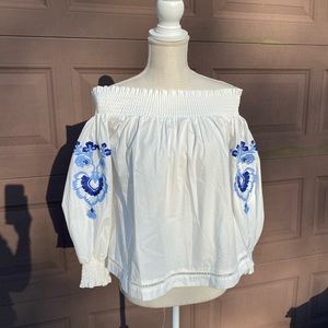 Smocked off the shoulder floral blouse